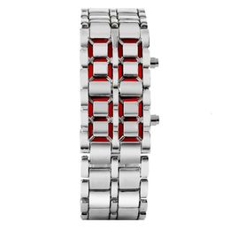 Mode noir argent plein métal numérique lave montre-bracelet hommes rouge bleu LED affichage hommes montres cadeaux pour homme garçon Sport Crea267H