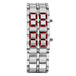 Fashion Black Silver Full Metal Digital Lava Pols Watch Men Red Blue Led Display Heren Watches Gifts For Male Boy Sport Crea262K