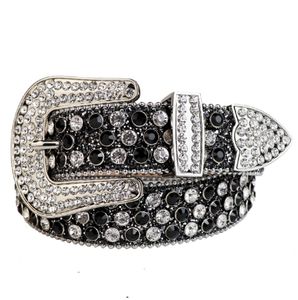 Fashion Black Silver Glitter Courte Courteaux avec une boucle argentée amovible Western Cowboy Bling Bling Rignestone Belt Men Women 5349324