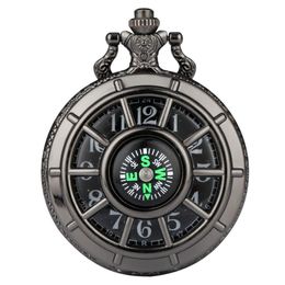 Fashion Black Silver Quartz Pocket horloge met kompas sterrenhemel Sky Clock Steampunk FOB ketting hanger horloges ketting cadeau unisex2718