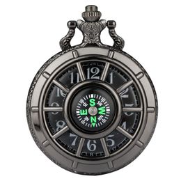 Fashion Black Silver Quartz Pocket horloge met kompas sterrenhemel Sky Clock Steampunk FOB ketting hanger horloges ketting cadeau unisex261p