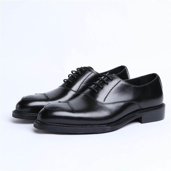 Mode noir/Tan chaussures sociales hommes chaussures habillées d'affaires en cuir véritable Oxfords garçons chaussures de bal