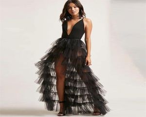 Mode noir jupe en Tulle à plusieurs niveaux Tutu longue pure femmes jupe taille haute à volants maille Maxi jupe superposition détachable pas cher 210315923240