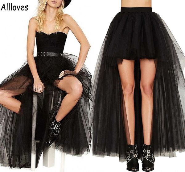 Sexy Gothic Black Tulle Long Petticoat Inside Rockabilly 3 Layers High Low Woman Tutu Falda Underskirt Slips Boda Accesorios nupciales por encargo CL0036