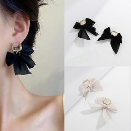 Fashion Black White Bowknot Stud -oorbellen voor vrouwen meisjes zoete kanten stof boog oorbellen trouwfeest sieraden geschenken