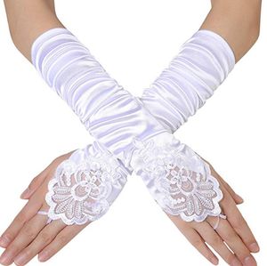 Mode Zwart Wit Rode Bruid Accessoires Handschoenen Vingerloze Parel Satijn Rhinestone Kant Prom Party Wanten