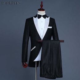 Fashion Noir Trapeaux Blanc Trapeaux Tuxedo Weddo Wedding Grooms Costumes (Veste + Pantalon) Men Party Fête Scène de scène Costume Terno Masculino XXL X0909