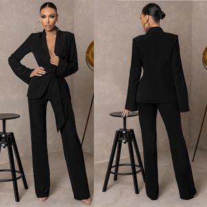 Mode noir femmes pantalons costumes célébrité dame personnalisation soirée Blazer porter des hauts en dentelle 2 pièces