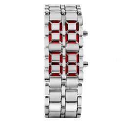 Fashion Blacksilver Fullal Metal Digital Lava Wrist Watch Men RedBlue LED Display Men039s Gifles Cadeaux pour Boy Sport Male Crea9707220