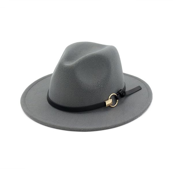 Sombrero de Panamá Fedora de mezcla de moda Moda Mujer Señora Lana de ala ancha Gorra de jazz informal al aire libre con banda de hierro de cuero