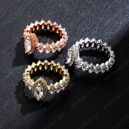 Mode bling Iced Out Zirkonia Ring Kupfer Inlay Zirkon Ring Hochwertiges Geschenk hip hop Schmuck geschenk Für Frauen