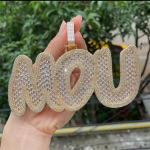 Mode bling sieraden GOUD VOLLEDIGE BLING CZ STONE aangepaste naam letters hanger ketting met 3 mm 24inch touwketen voor mannen vrouwen