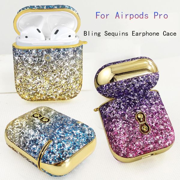 Funda de lentejuelas brillantes a la moda para Airpods Pro, funda protectora a prueba de polvo y golpes para Airpods 2 1, auriculares inalámbricos Bluetooth