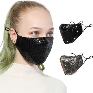 Mode bling pailletten gezicht masker stofdicht beschermende maskers wasbaar herbruikbaar elastisch Earloop mond wieler masker zwart goud DHL verzending
