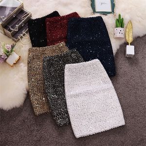 Mode Bling Vrouwen Rokken Gold Sequin Mini OL Bodycon Potlood Korte Wrap Streetwear Party Eenvoudige Lente Tuniek 220216