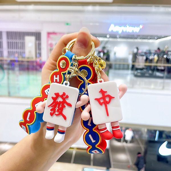 Blogger de moda diseñador de joyas Creative Mahjong Keychain Fate Red Joyful Bag Pendant teléfono móvil Llaveros Lanyards KeyRings al por mayor YS21