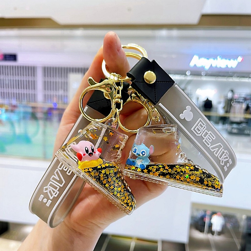 Fashion blogger designer jewelry Creative Oily Sands Shoes Keychain Cartoon Floating Doll mobile phone Keychains Lanyards KeyRings wholesale YS49