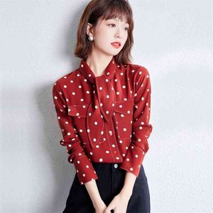 Mode Blouse Spring Femme Manches Longue Manches Lâche Polka Dot Chiffon 210520