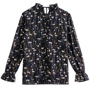 Mode Blouses Vrouwen Zwart Floral Print Chiffon Blouse Dames Tops Lange Mouwen Dames Shirts Womens Tops en Blouses B753 210426