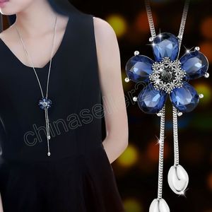 Mode blauw kristal lange kettingen voor vrouwen vintage statement kettingen hangers sieraden trui kettingkraagaccessoires