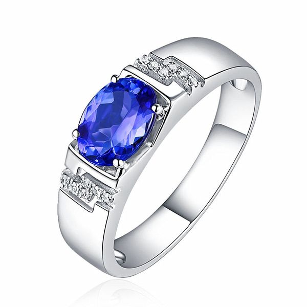 Anillos de diamantes con piedras preciosas de zafiro y cristal azul a la moda para hombre, joyería de color blanco, dorado y plateado, accesorios para fiestas de negocios