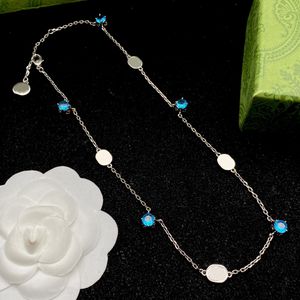 Mode blauwe diamanten ketting voor vrouw cadeau kralen kettingen lange ketting kettingen messing sieraden aanbod