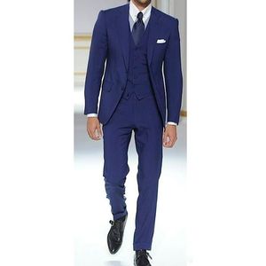 Mode Bleu Groom Tuxedos Notch Lapel Slim Fit Groomsmen Robe De Mariée Excellent Homme Veste Blazer 3 Pièce Costume (Veste + Pantalon + Gilet + Cravate) 99