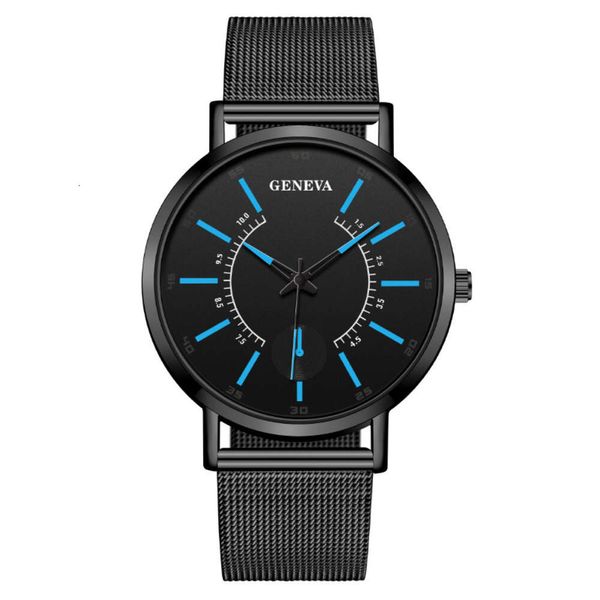 Reloj de cuarzo con banda de red para hombre de moda Blue Needle Geneva