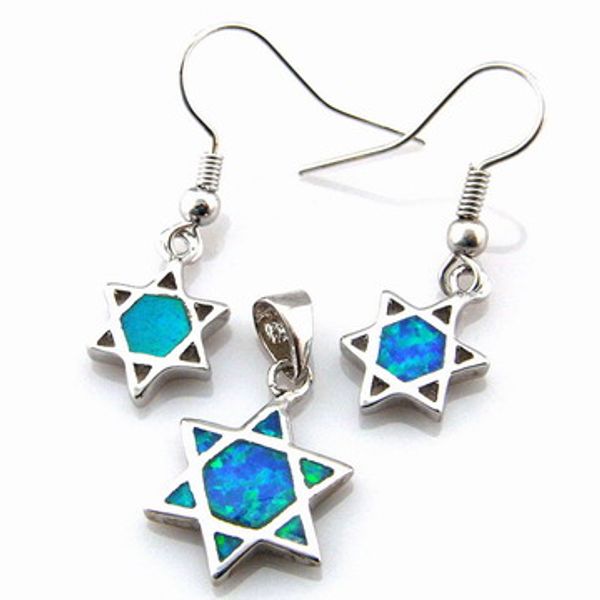 Ensemble de bijoux en opale bleue à la mode, pendentif et boucles d'oreilles mexicains