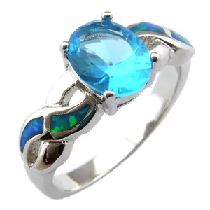 Bague opale bleue à la mode, bague en pierre aigue-marine, nouveaux designs mexicains