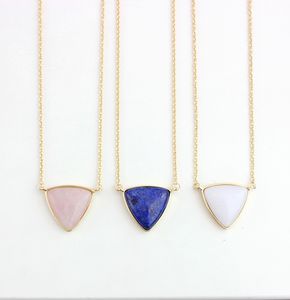 Mode blauw roze quartz ketting driehoek natuursteen vergulde kettingen voor vrouwen sieraden