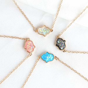 Mode Blauw Wit Roze Opaal Hand Ketting Charm Hanger Kettingen Lange Ketting Vrouwen Sieraden Geschenken