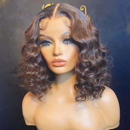 Mode Bob Deep Wave 180 Densité Doux Cheveux Naturels Lace Front Perruques pour Femmes Facile Installer Bandeau Perruques Ondulées