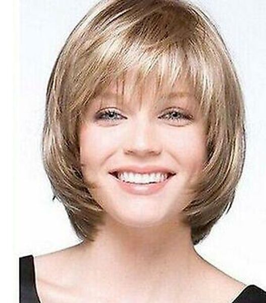 Pelucas de mujer de pelo rubio ceniza recto corto natural de moda Bob para mujer