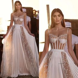 Mode Bobo une ligne robes pour la mariée corsage illusion spaghetti robe de mariée en dentelle de créateur robes de mariée 0516