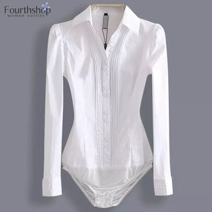 Fashion Body combinaison des femmes à manches longues Body Body Bureau Lady Work Uniforms Spring White Blouses and Tops Slim Automn Clothes 240321