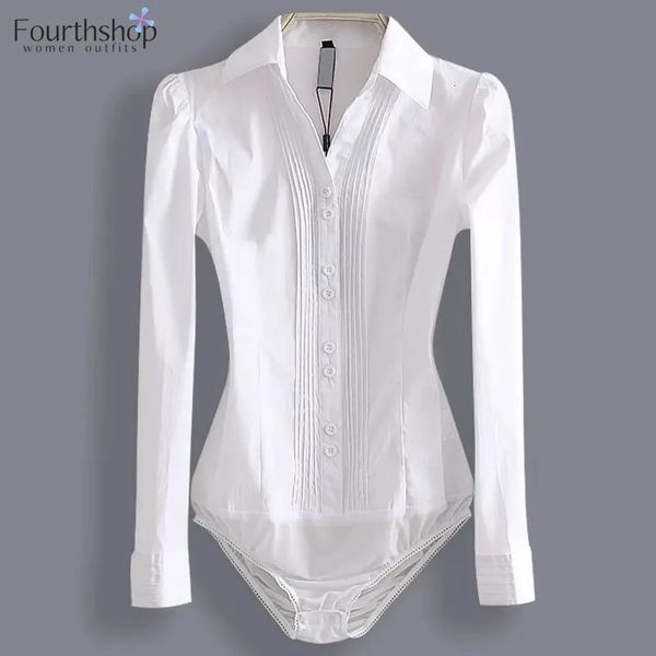 Fashion Body combinaison des femmes à manches longues Body Body Bureau Lady Work Uniforms Spring White Blouses and Tops Slim Automn Clothes 240229