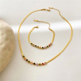 Mode bohême coloré CZ cristal serpent os chaîne tour de cou en or 14K collier Bracelet plage bijoux ensemble pour les femmes