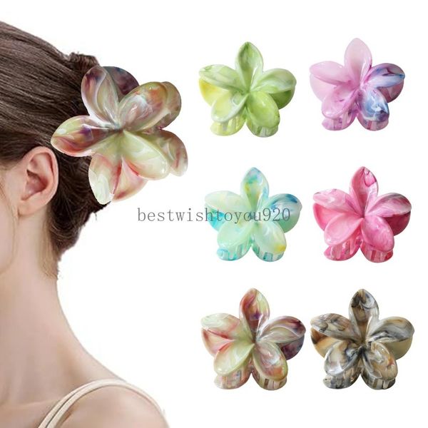 Fashion Bohemia Plumeria Flower Hair Claw acrylique Multicolor non glipt Clip pour femmes Girls Girls Vacation Ponytail en queue de coiffure