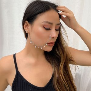 Mode bohême Punk Sexy femmes faux nez Piercing pince-nez Baroque perle pendentif gland chaîne boucles d'oreilles bijoux d'été