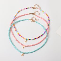 Mode Boho Perles Choker Colliers Femmes Bohème Cou Chaîne Bonbons Couleur Alliage Étoile Lune Pendentif Collier Bijoux Pour Les Filles