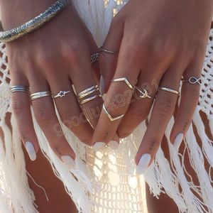 Mode boho creatieve persoonlijkheid geometrie ring vrouwen retro ster maan combo set ringen charme meisje partij sieraden gift