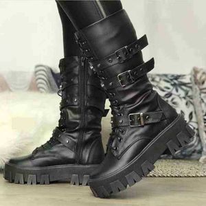 Fashion Boots Dress Shoes Women Punk Warm plush hoog platform voor winter ytmtloy midden kalf vierkant hiel rond teen botines de muje rubber sexy 1