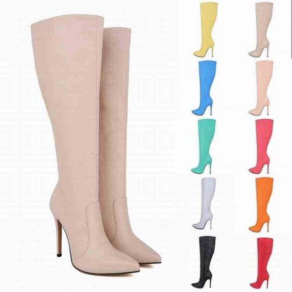 Botas de moda Zapatos de cuero Otoño Invierno Nuevo Tubo largo delgado Muslo Tacón alto Tacón Mujer 220914