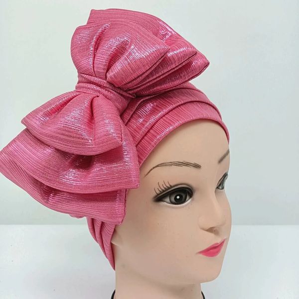 Fashion Bow-Turban Turbe Cap Women African Flower Heads Nigerian Headties listos para usar Hijabs Muslim Indai Hat Wail Wrapp Scarf 240416
