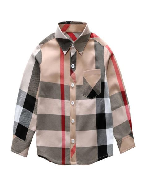 Vêtements de mode pour enfants 38y printemps nouveau manches longues grandes plaid t-shirt motif motif banc de boy