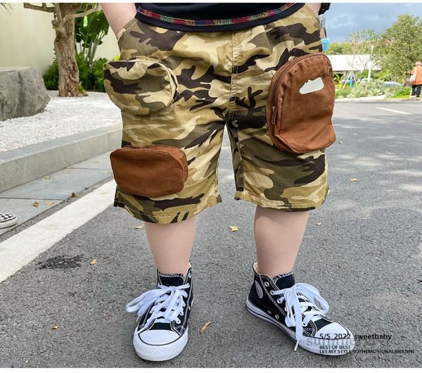 Pantalones cortos de camuflaje a la moda para niños, pantalones cortos medio sueltos con bolsillo estéreo para niños, ropa informal de verano 2022 Q65881935879