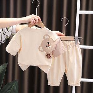 Conjuntos de ropa de moda para niños, chándal de manga corta para niños, pantalones, 2 uds., ropa de oso para niños, traje de dibujos animados para bebés