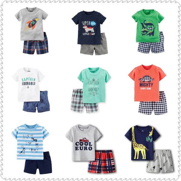 Mode Garçons Vêtements Costume D'été T-shirts + Shorts Pantalons 2PCS Ensembles Enfants Tenues Coton Ensembles Tops Doux 0-2 Ans Enfant Combinaisons 210413