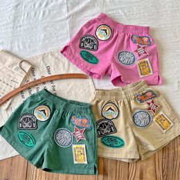 Fashion Boys Girls Letter Badge Shorts Dd Style Kids Elastische Taille Hot Shorts Designer Kinderen Borduurwerk Casual shorts S1412